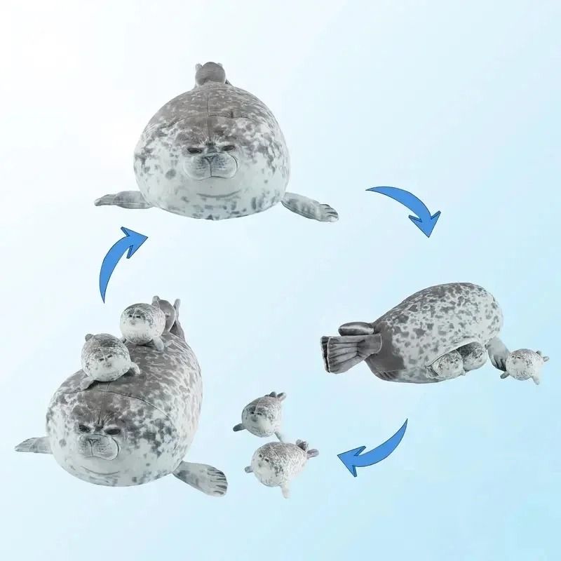 Mother and Son Seal Plush Toy Set with Zipper Design 40 Inch