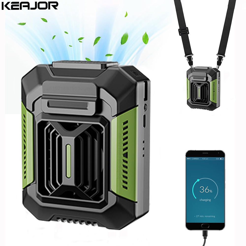 USB Rechargeable Mini Cooler Fan, Portable Waist Clip & Hanging Neck Fan for Outdoor Sports with Power Bank LED Light