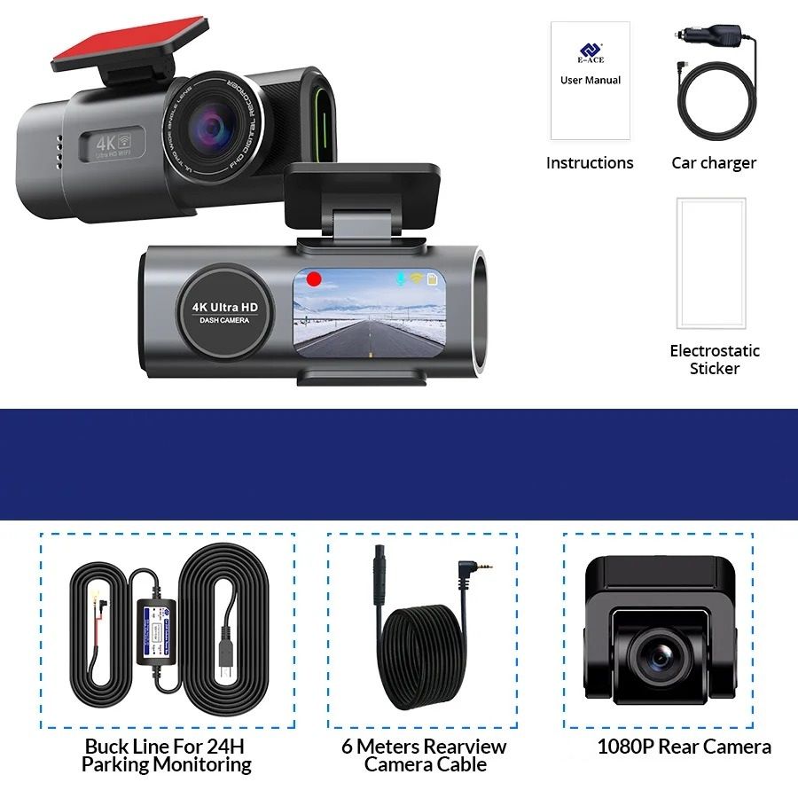 4K Mini Dashcam with GPS, WiFi, and Dual Lens System