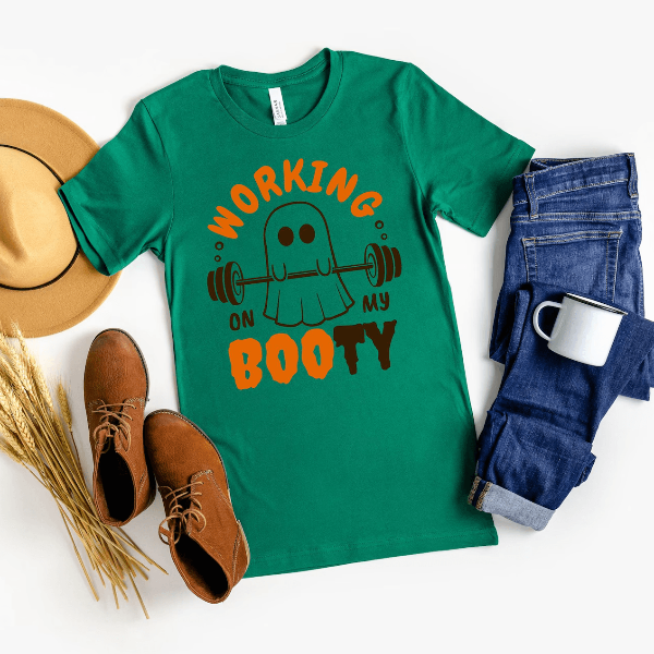 Working On My Booty Ghost Gym Shirt – Funny Halloween Workout Tee Cute Fitness Graphic Shirt