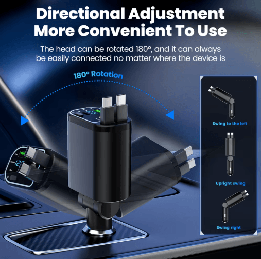 4 in 1 Car Charger with Dual Retractable Cables – USB C Car Fast Charger with Star Lights