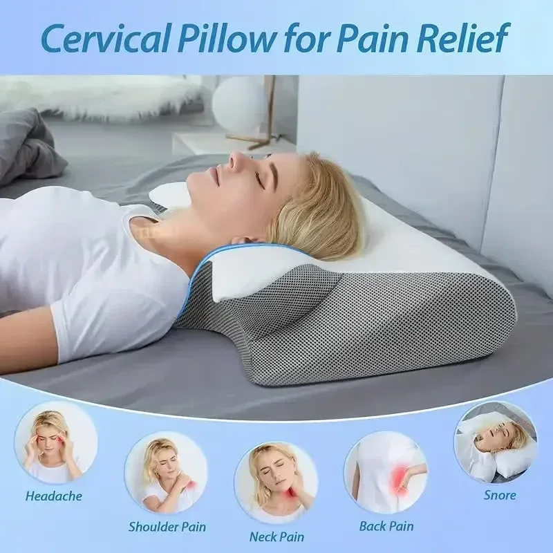 Cervical Neck Pillow with Memory Foam, Butterfly Shaped, Slow Rebound Design for Neck Protection and Sleep Care