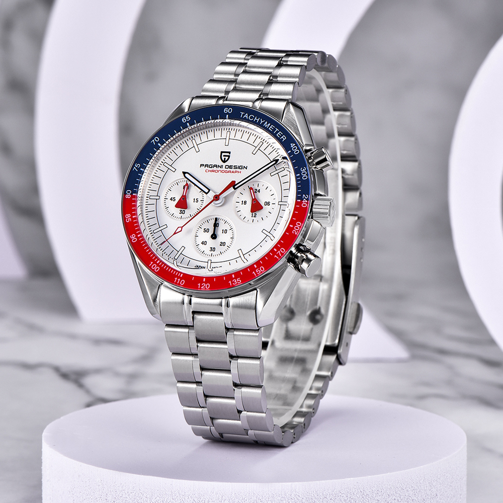 Mens Luxury Quartz Chronograph Watch Ceramic Bezel, Luminous Display