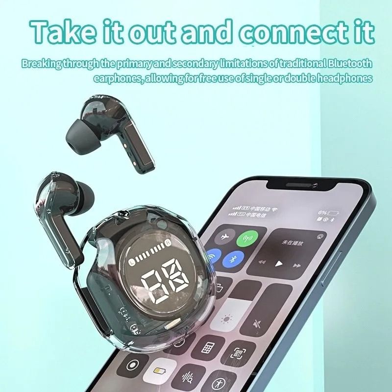 Transparent Bluetooth Earbuds with LED Display