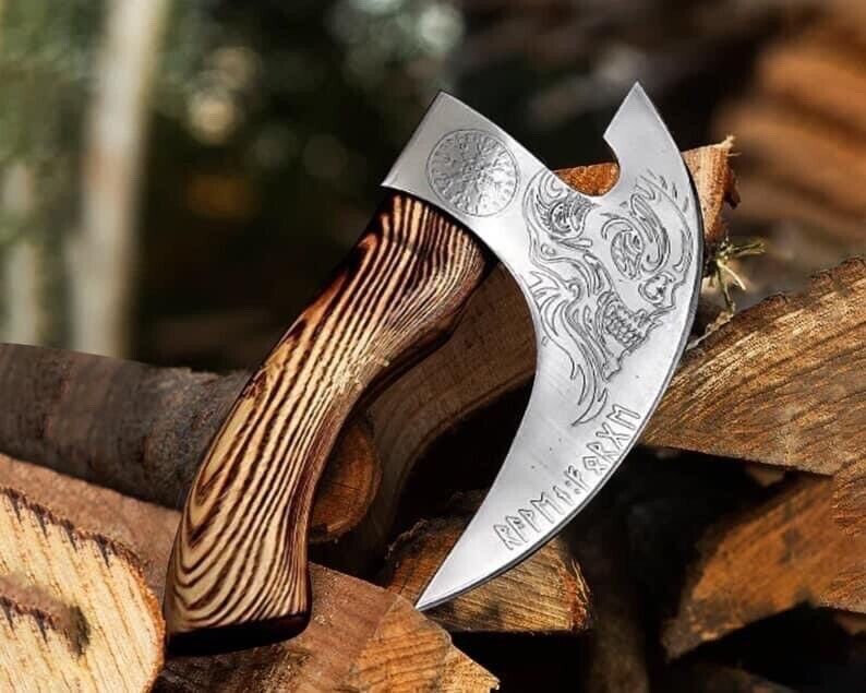 CUSTOM HANDMADE CARBON STEEL PIZZA CUTTER VIKING HATCHET TOMAHAWK HUNTING AXE