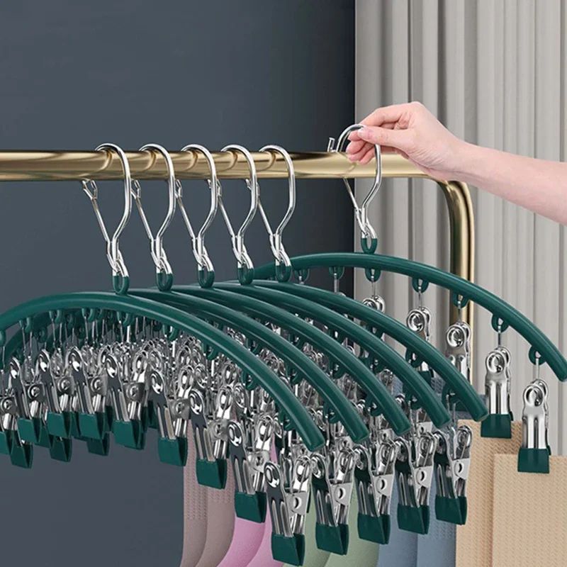 10-Clip Stainless Steel Windproof Sock Drying Rack – Non-Slip Laundry Hanger for Socks, Underwear & Towels