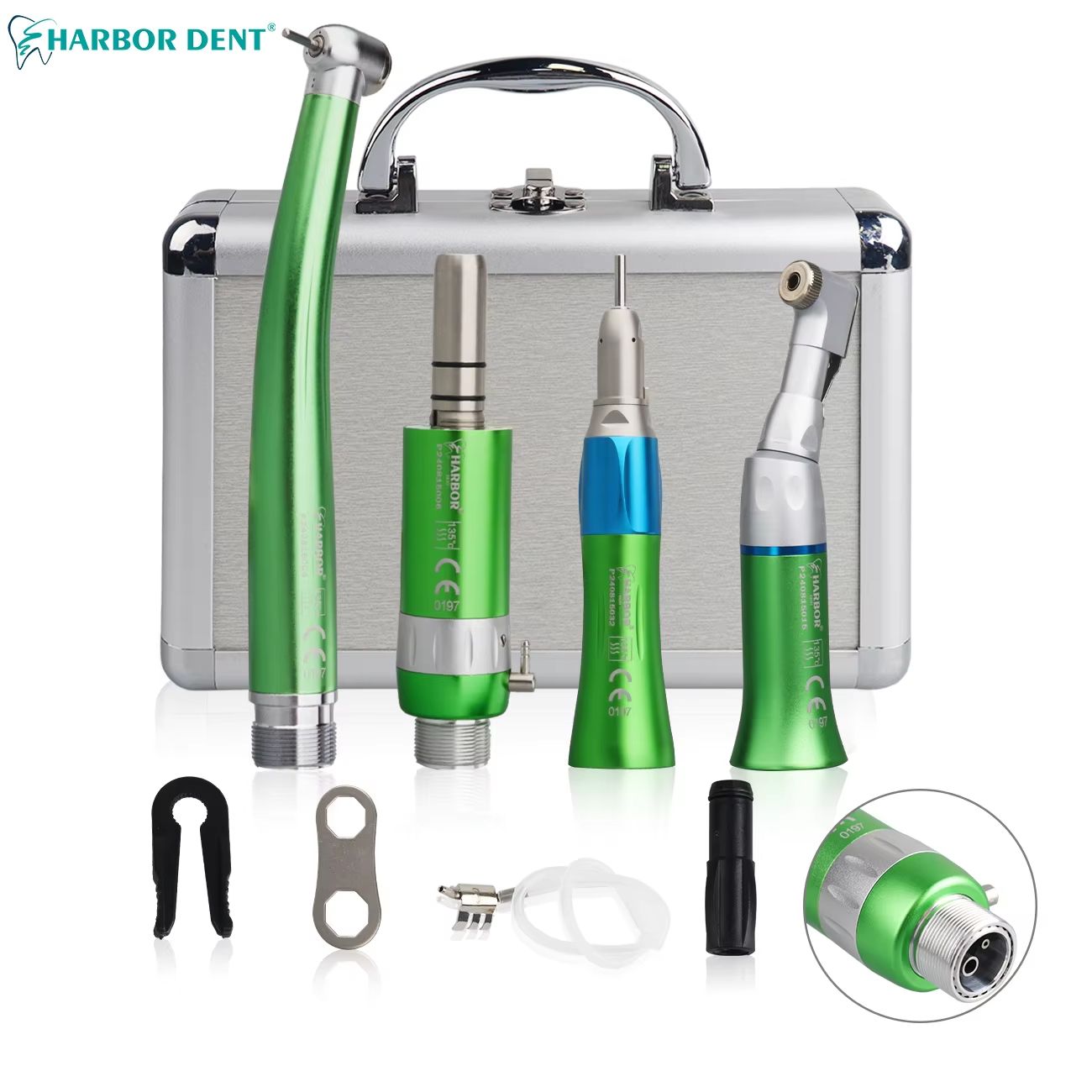 4-Piece Professional Dental Handpiece Set – High & Low Speed Air Turbine Kit with Contra Angle, Straight Handpiece, and