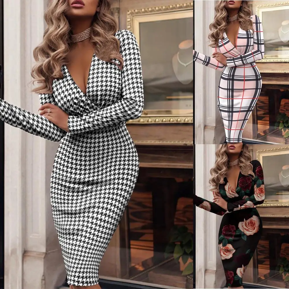 Polyester Fiber Knee-Length Dress, Autumn Winter Women's Fashion, Full Sleeve Stylish Wear