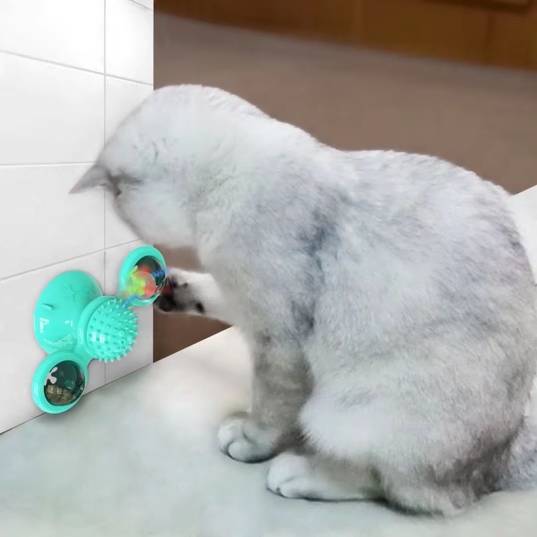 Windmill Interactive Cat Toy with Suction Cup, Catnip Ball Toy & Tooth-Cleaning Brush