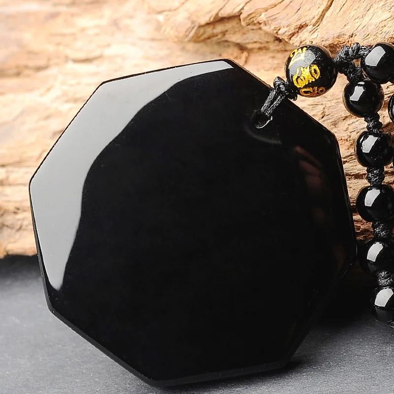 Black Obsidian Yin Yang Protection Necklace with Adjustable Bead Chain