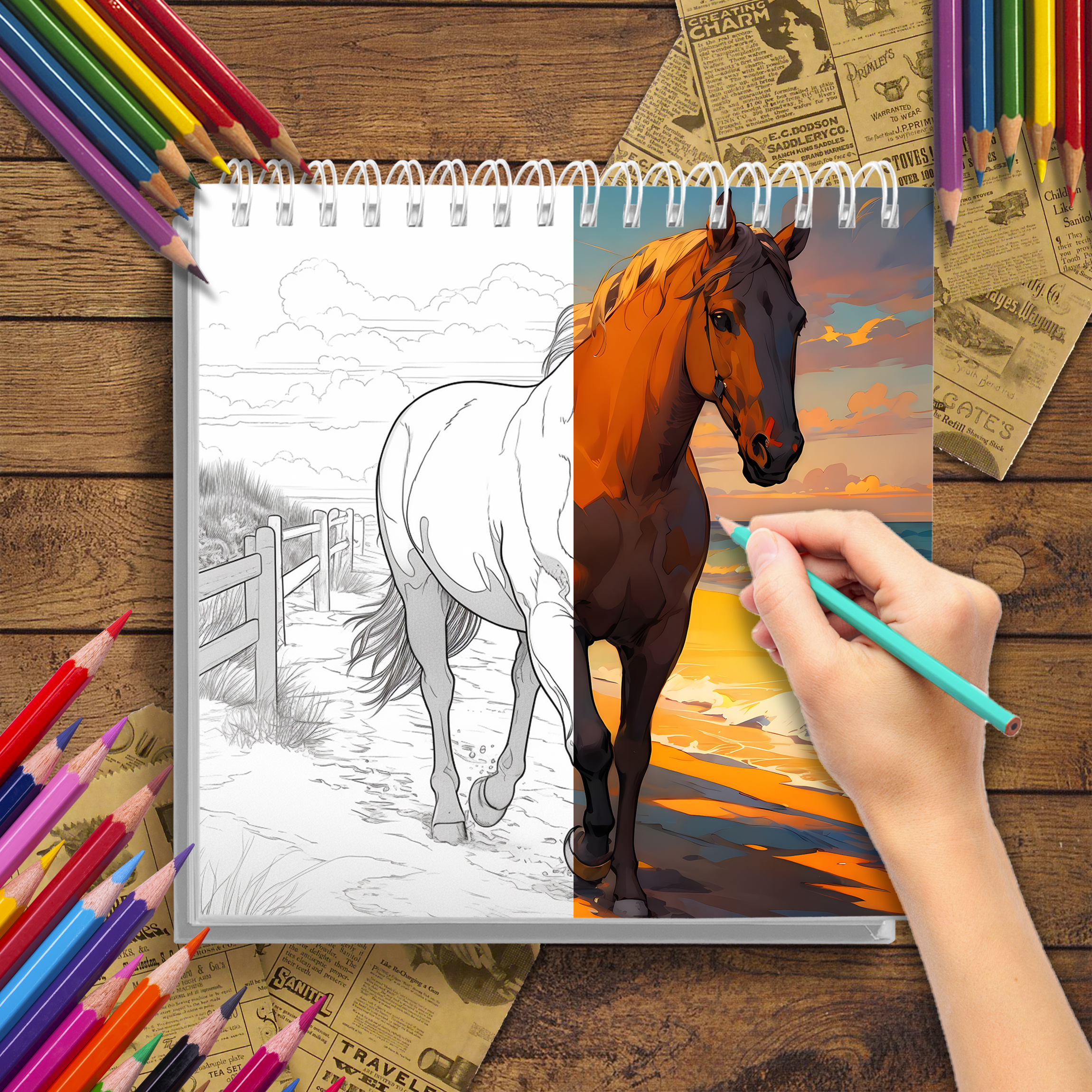 Innovative and Imaginative Adult Coloring Book, Horse Themed with Thick Paper, A Great Holiday Gift for Friends