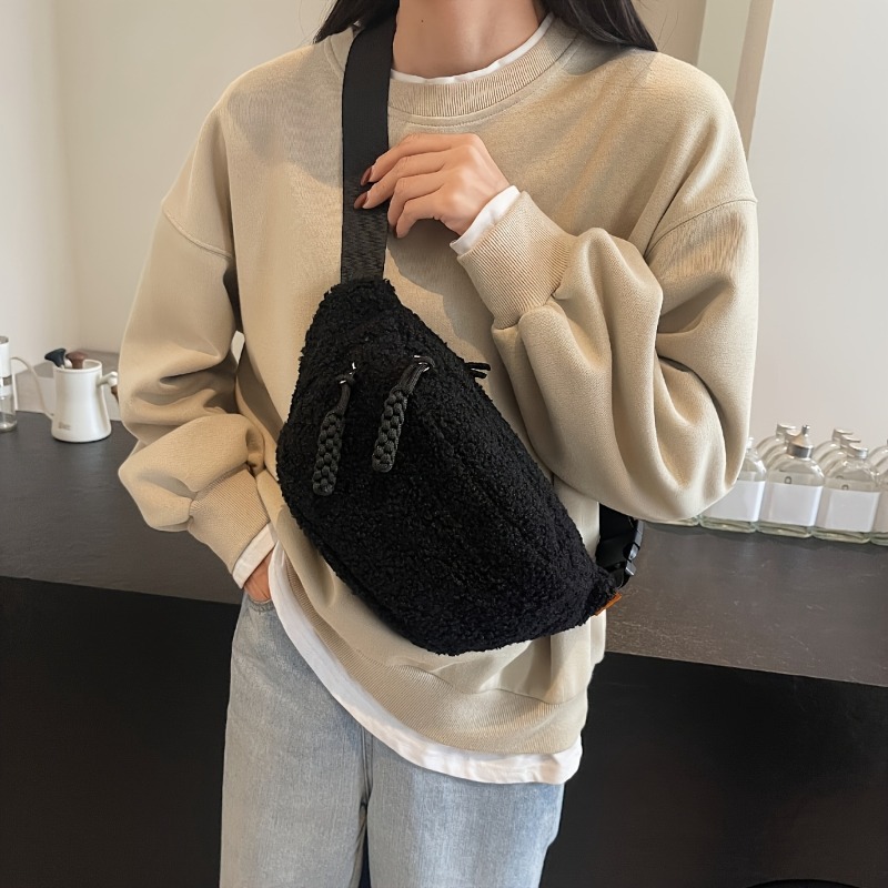 Mens & Womens Casual Plush Chest Bag Fashionable Daily Crossbody Shoulder Bag for Commuting