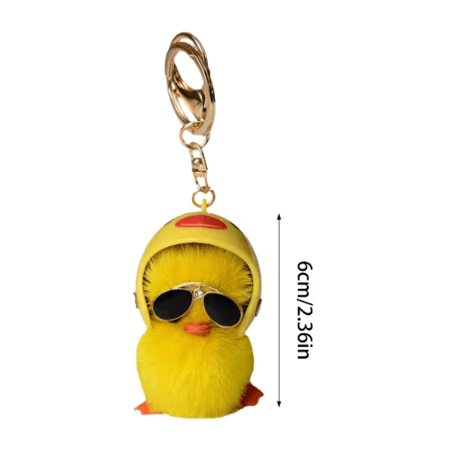 Cute Fluffy Duck Keychain Plush Little Duck with Helmet and Sunglasses Bag Pendant