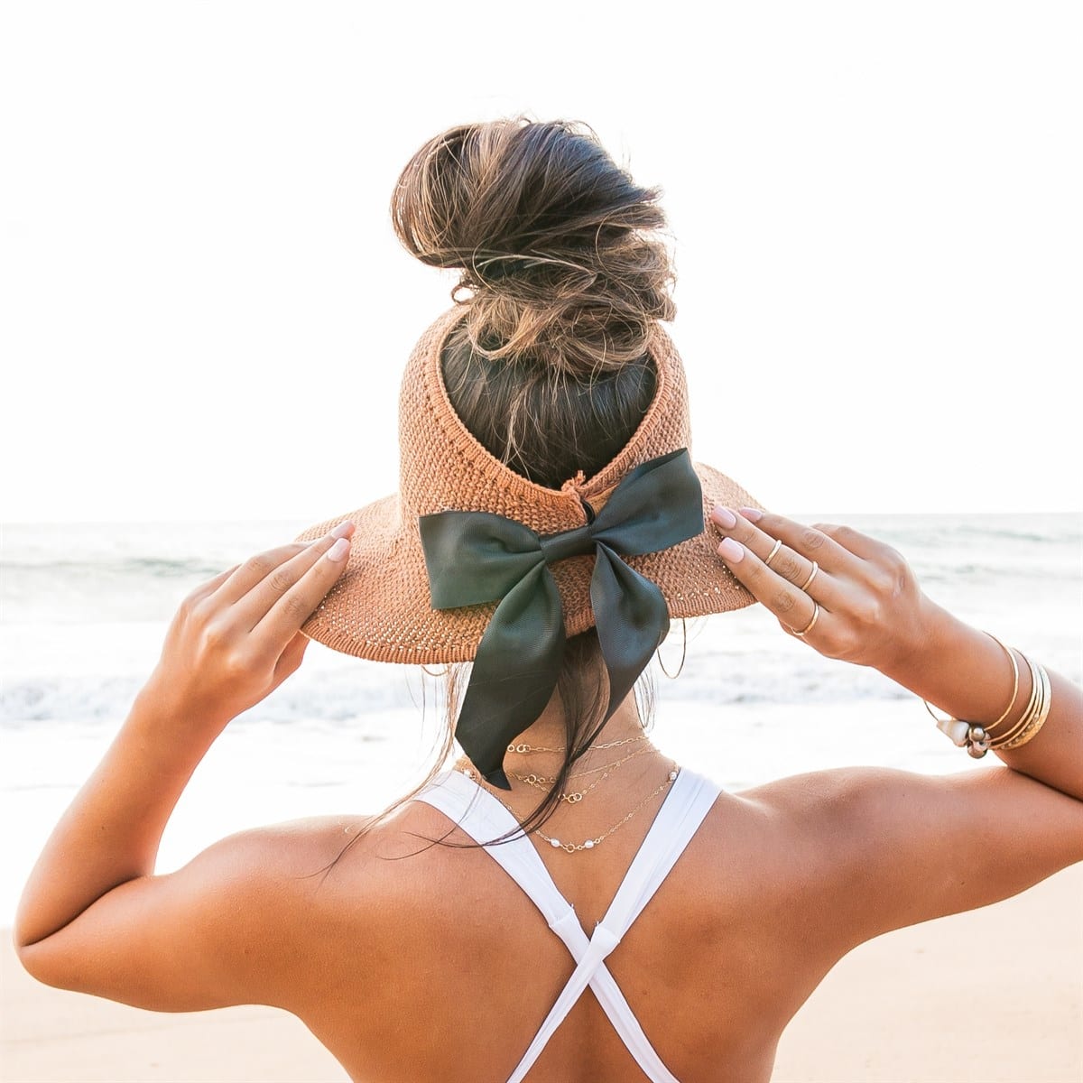 Foldable Wide Brim Bow Straw Visor Hat for Women – Perfect Summer Gift