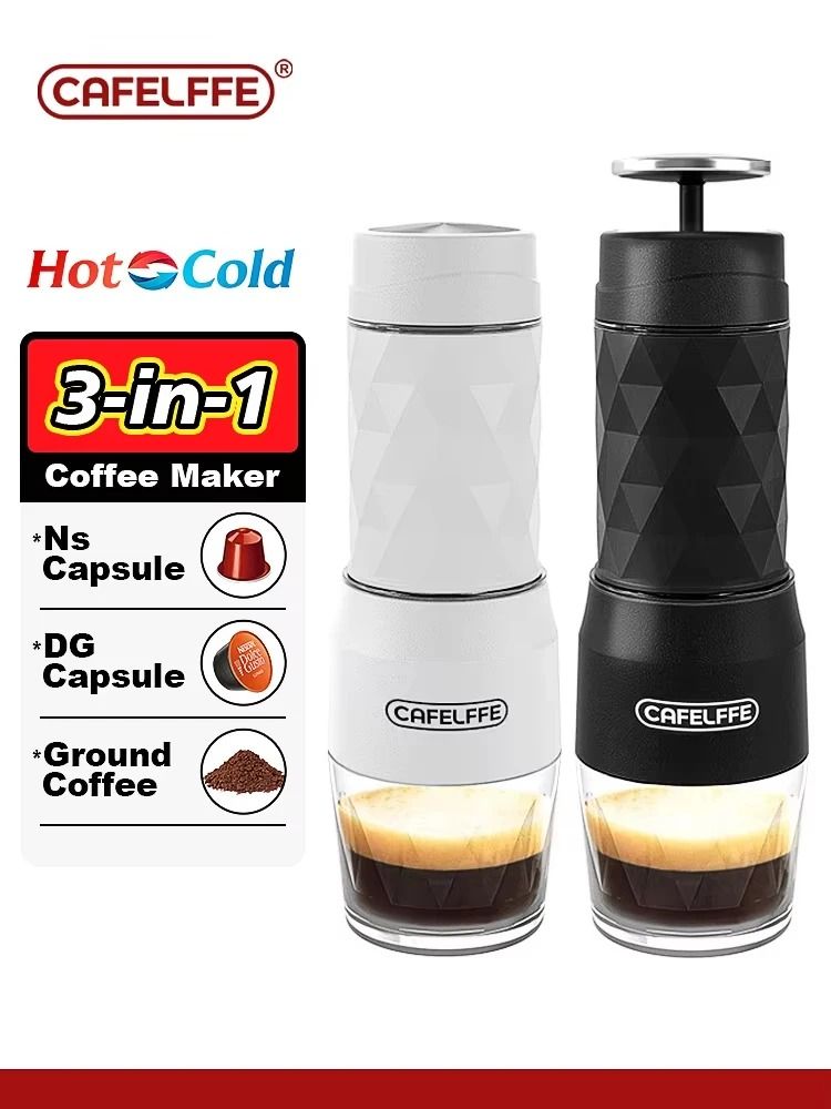 3 In 1 Portable Espresso Maker Manual Coffee Maker for Capsules and Ground Coffee