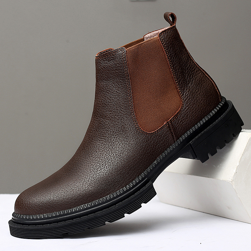 High-Quality Genuine Leather Men Chelsea Boots, Slip-On Casual Footwear, Vintage Ankle Boots