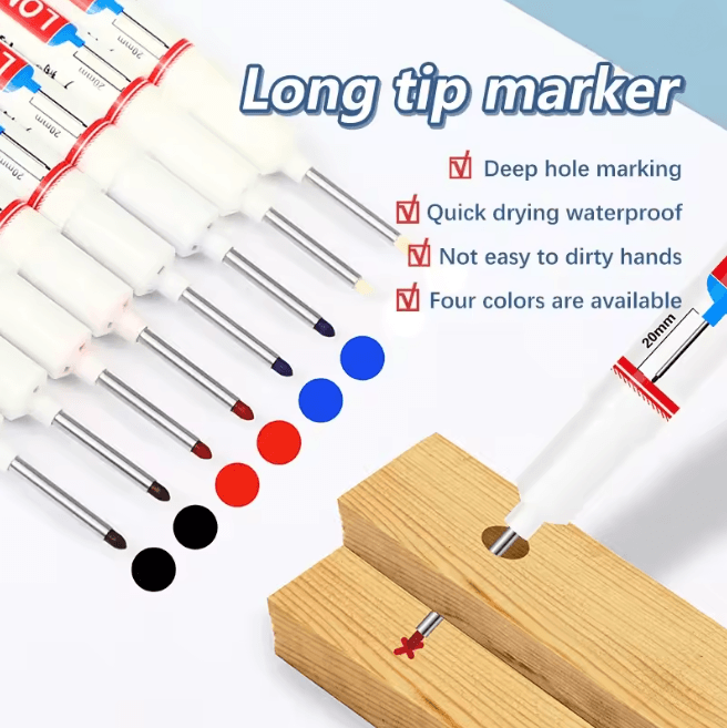 Precision Deep Hole Marker Pen Set Long Nib Waterproof Marking Tool