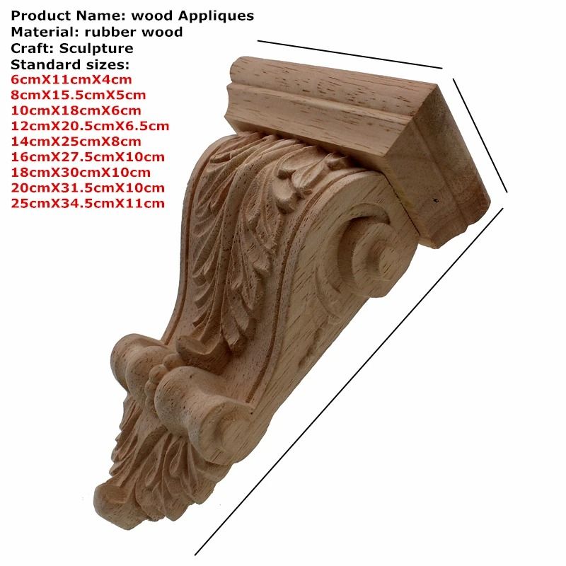 Natural Oak Wood Carved Applique Decorative Furniture Onlay for Vintage Home Accent