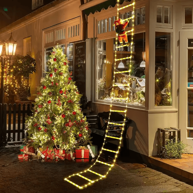 3M Climbing Santa Ladder Decoration with LED Lights for Festive Displays