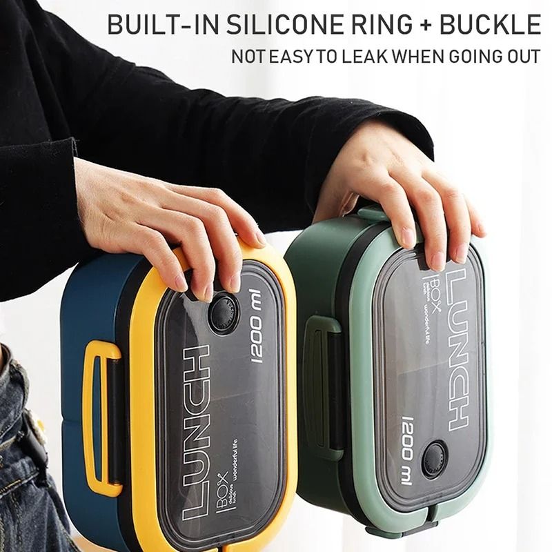 Double Layer Bento Lunch Box With Spoon And Fork Leakproof Food Container