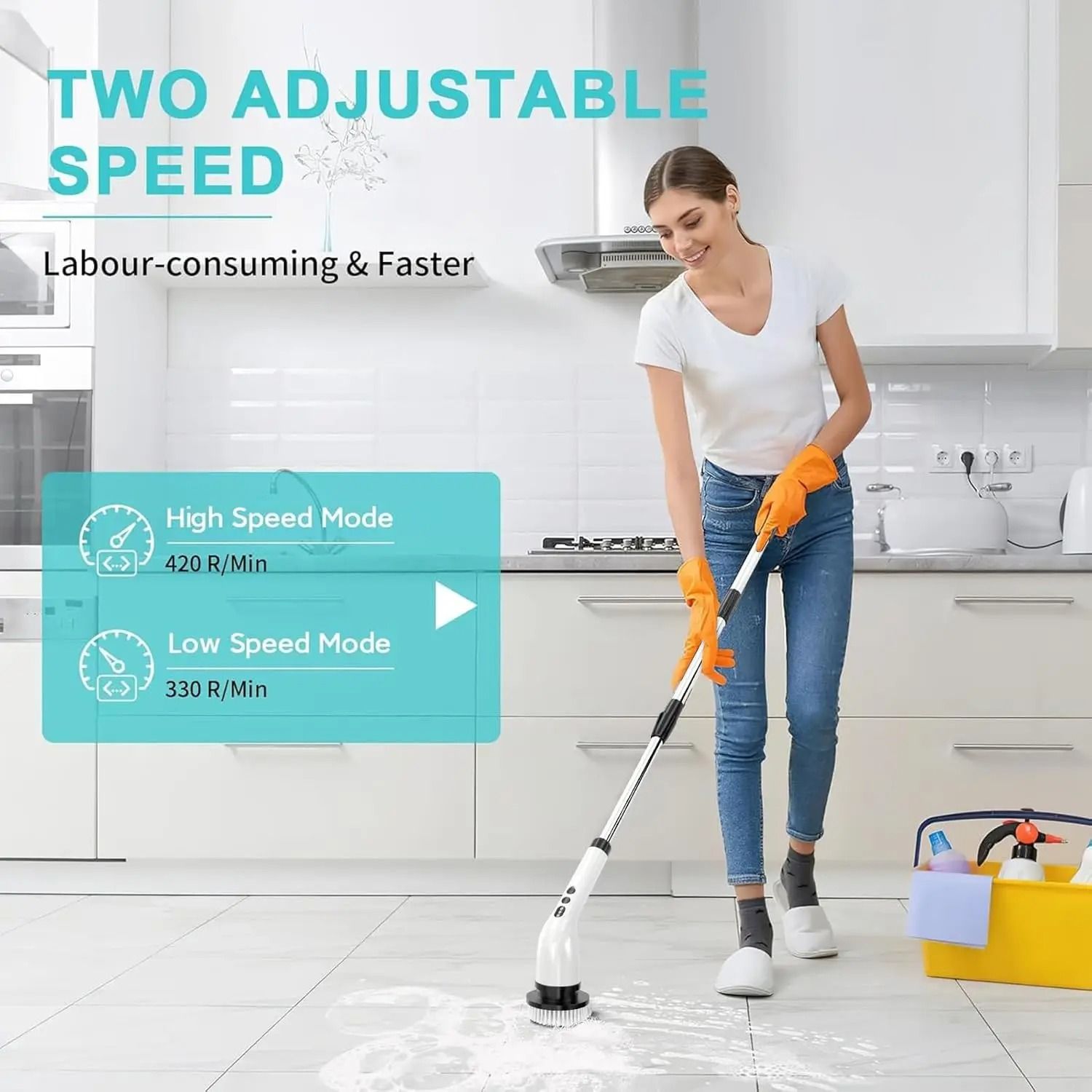 Electric Spin Scrubber Cleaning Brush with Adjustable Handle