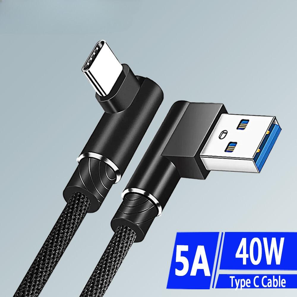 Type C USB Cable Elbow Fast Charging Data Wire High Speed Quick Charge Charger Cord