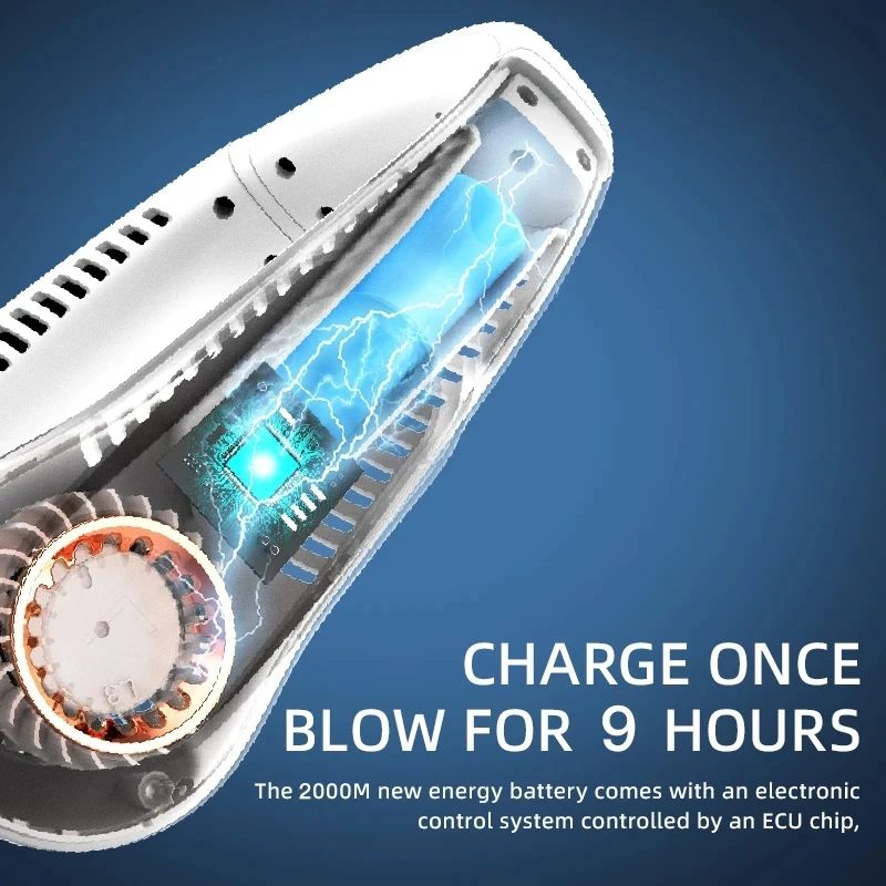 Bladeless Portable Neck Fan with Digital Display – USB Rechargeable Hands-Free Neckband Cooler