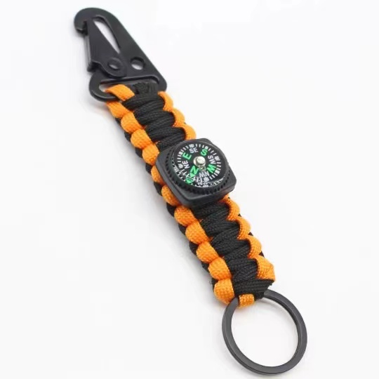 Tactical Survival Keychain with Compass Paracord Carabiner Outdoor Gear Clip
