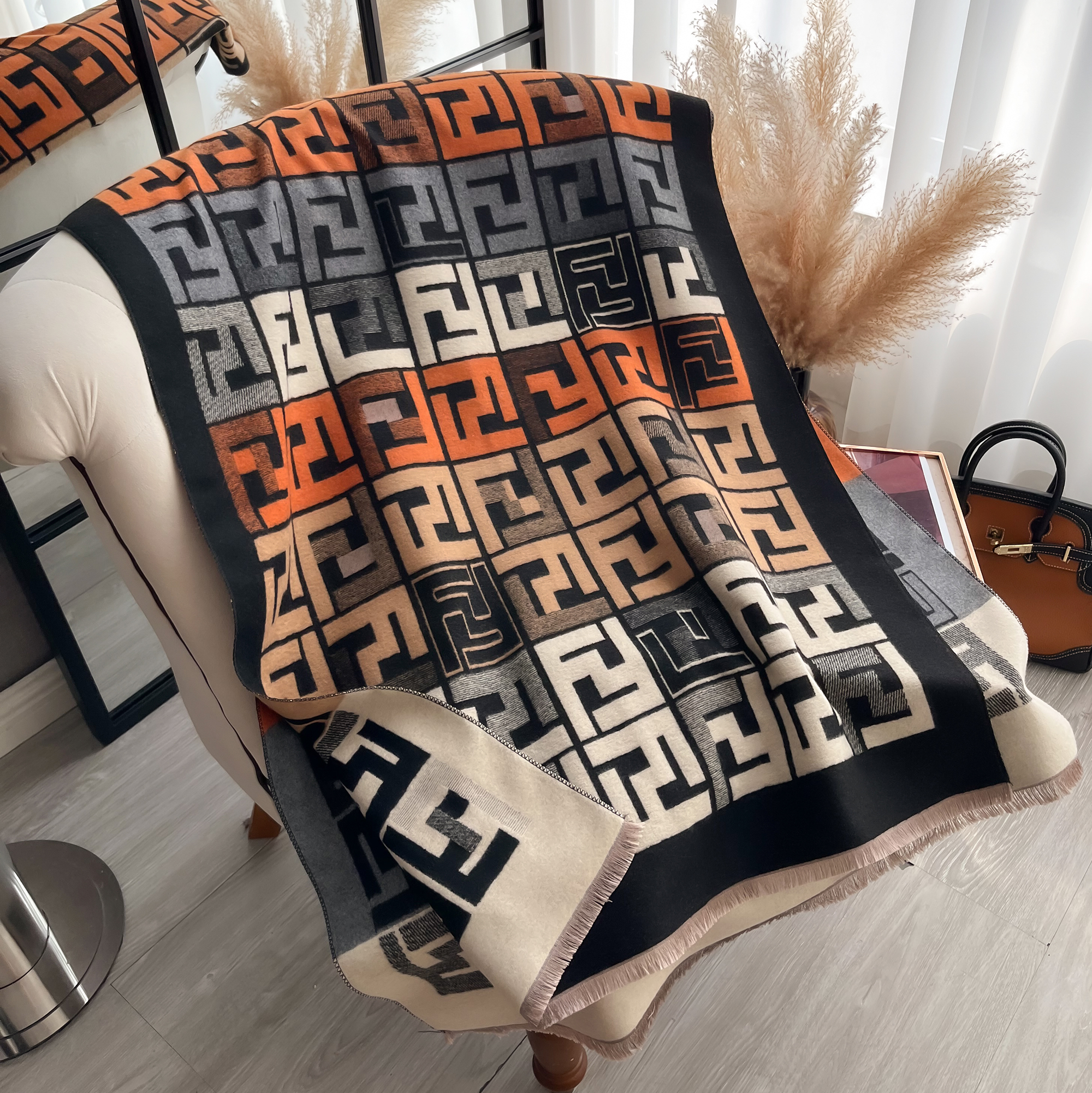Luxury Womens Two-Sided Print Scarf, Soft Warm Pashmina Shawl, Winter Coldproof Windproof Blanket Fashion