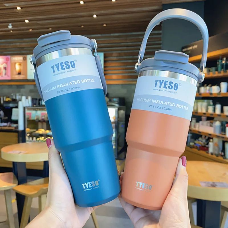 Vacuum Flask Car Water Bottle, 304 Stainless Steel Coffee Cup with Leak-Proof Lid, Handle & Non-Slip Base
