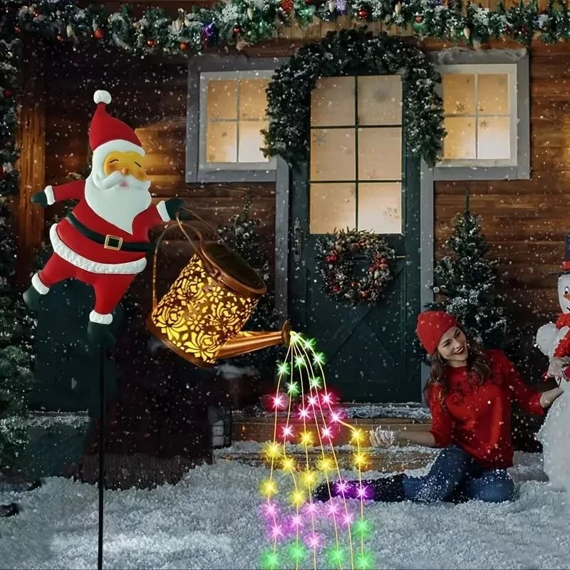 Solar Santa Claus Kettle Light for Christmas Garden and Lawn Decoration