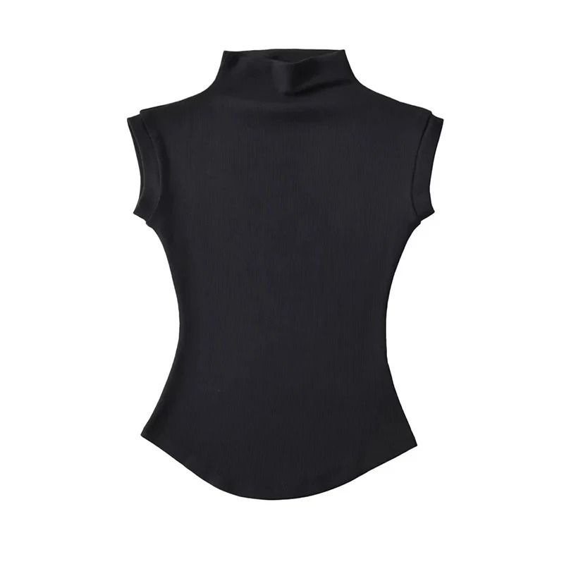 Women Summer Turtleneck Sleeveless Top Solid Slim Fit