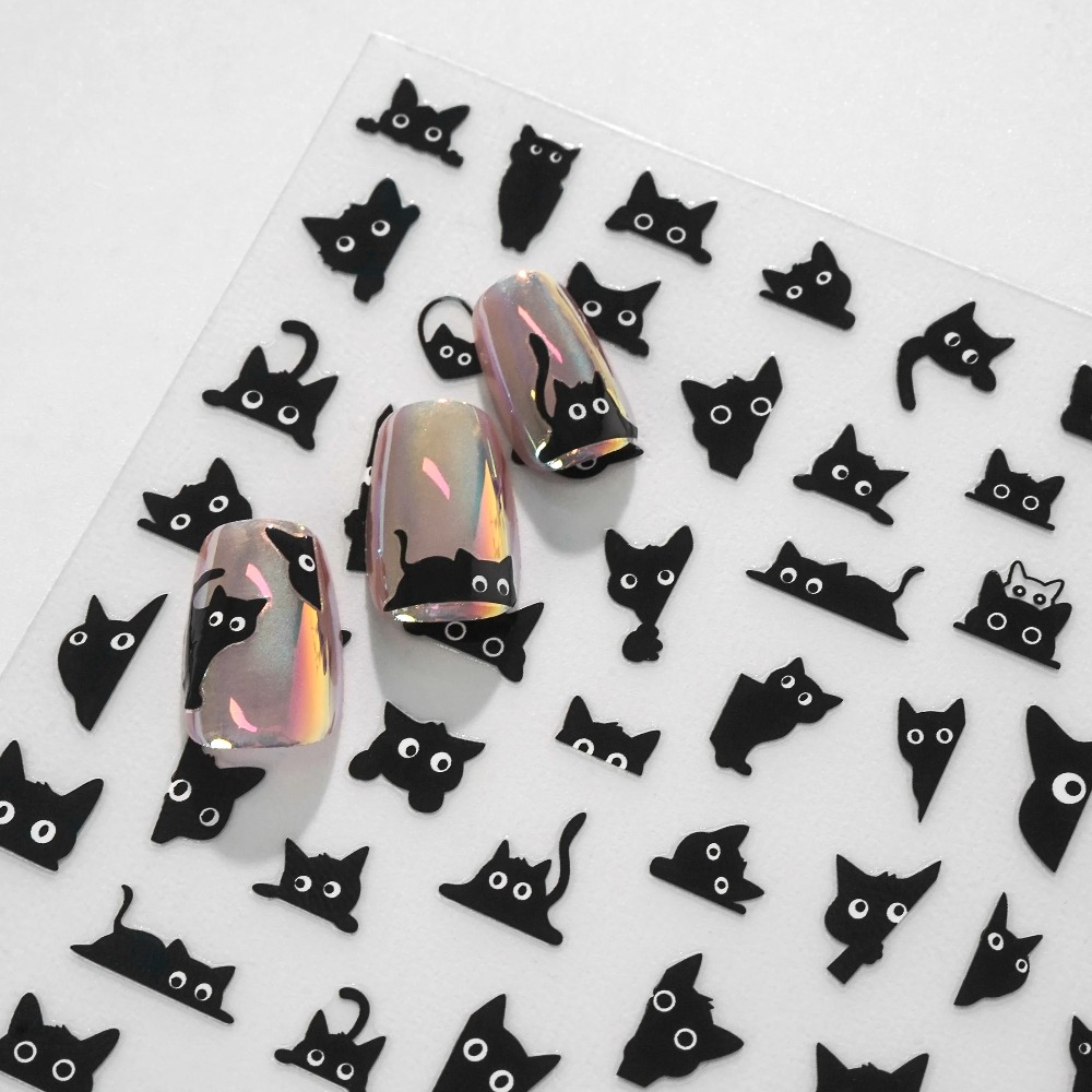 Black Cat Nail Stickers Cute Cartoon Nail Art Decals