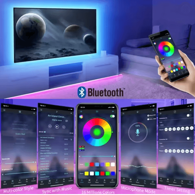 RGB LED Strip Lights USB Bluetooth Remote Color Changing Light Tape