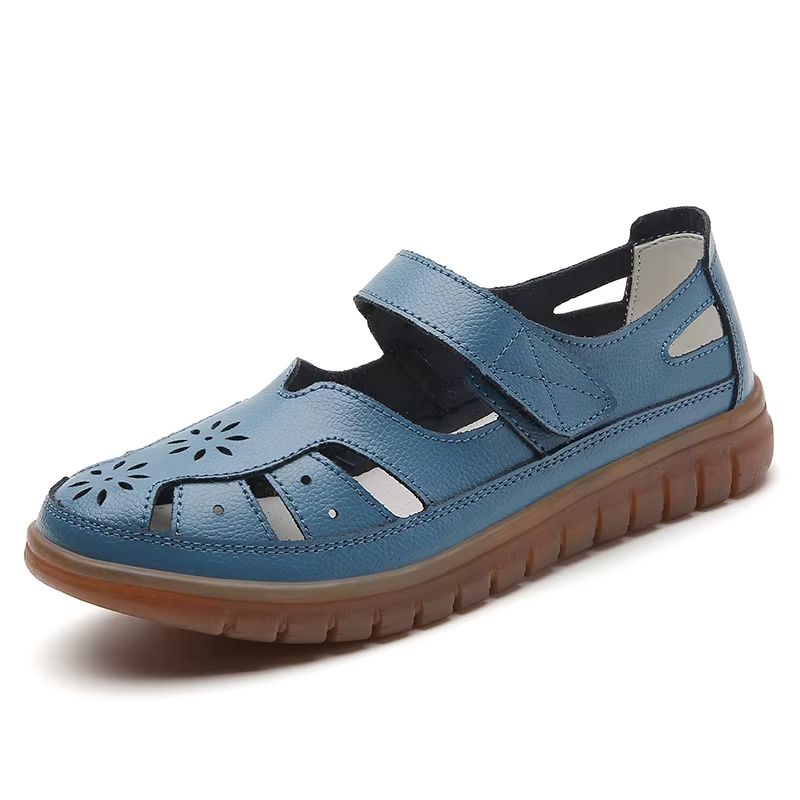 Women Summer Breathable Leather Sandals Non Slip Casual Roman Open Toe Flats