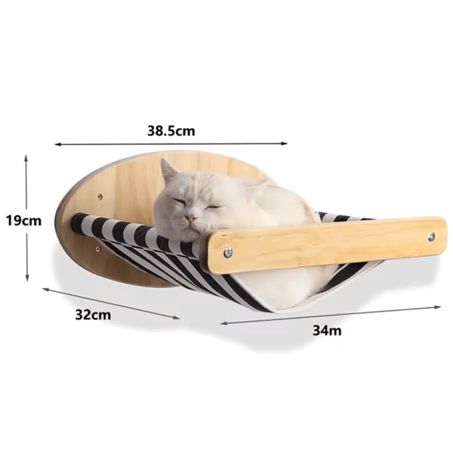 Wall Mounted Wooden Cat Climbing Shelves with Sisal Scratching Post Hammock and Pedals