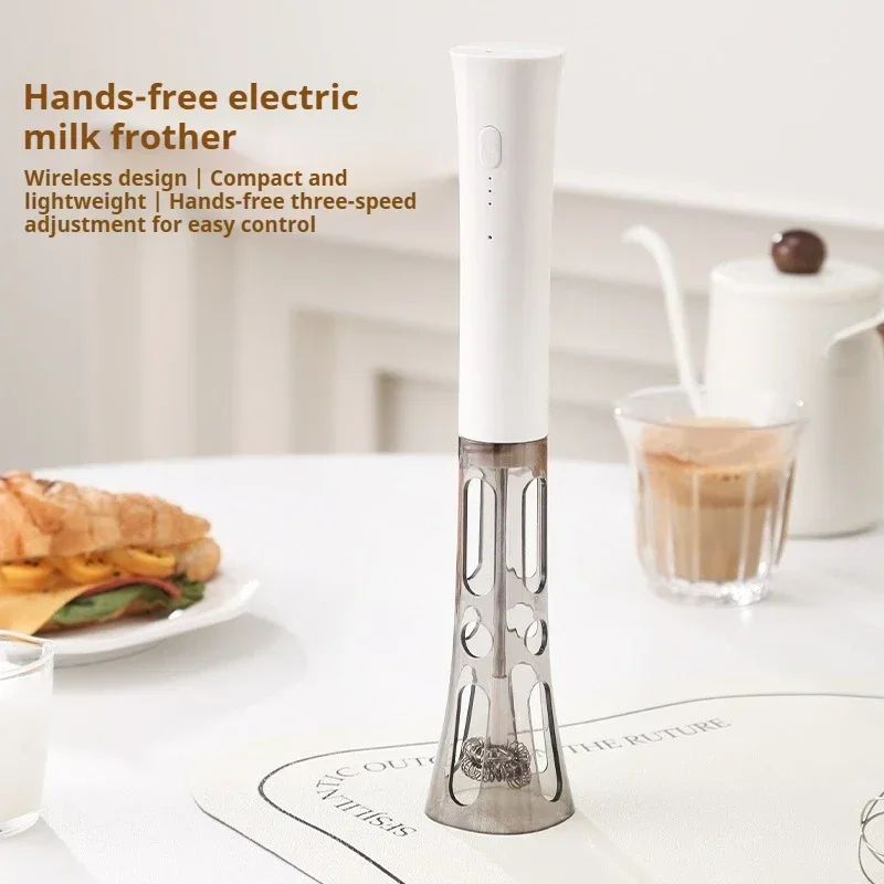 3-Speed Electric Milk Frother Wand with Dual Heads – Handheld Battery Operated Coffee & Baking Mixer