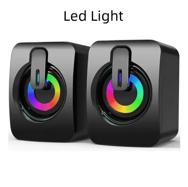 HIFI PC Stereo Speakers – USB Wired Computer Sound System with LED Light and Built-In Microphone
