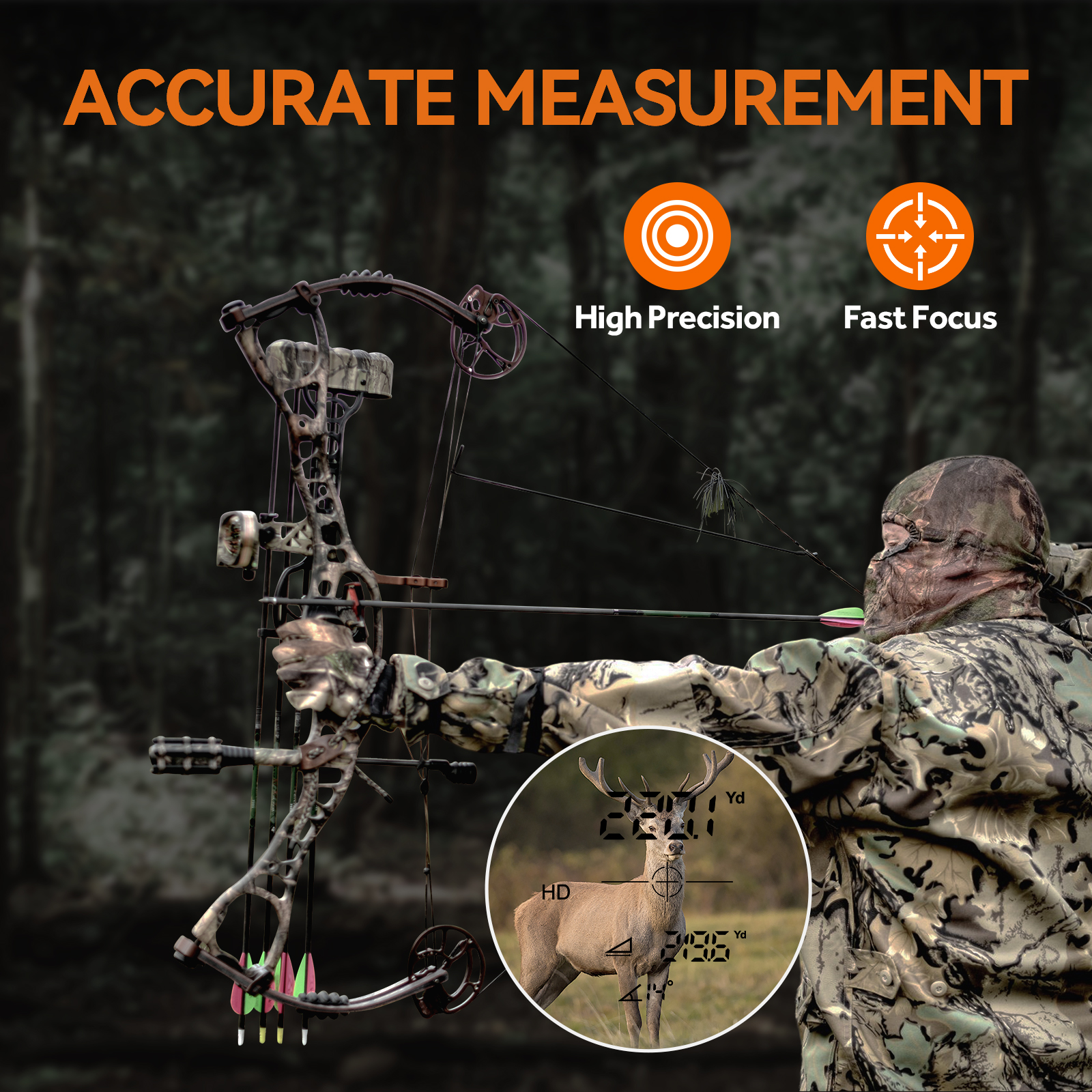 Laser Rangefinder for Hunting, Range Finder Big Field, Rain, Fog Ranging Mode, BOW Mode, Auto Height