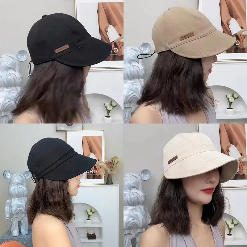 Women's Foldable Sunhat, Adjustable UV Protection Cap, Summer Outdoor Beach Fisherman Hat, Cotton Wide Brim Bucket Caps