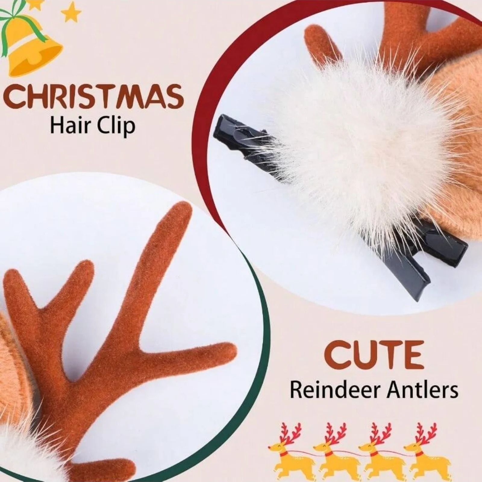 Christmas Reindeer Antler Hair Clips With Cute Deer Ears For Festive Holiday Styling