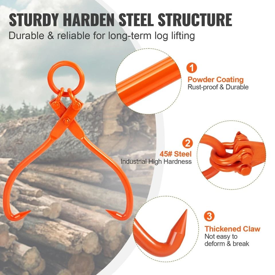 Heavy-Duty Log Skidding Tongs Claw Lifting Tool, Capacity, Durable Steel