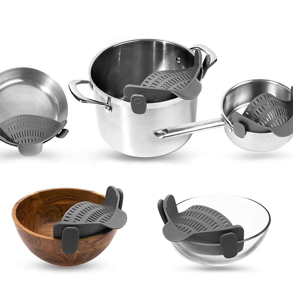 Pasta Noodle Strainer Colander, Silicone Kitchen Strainer Clip On, Pots and Pans Drain Rack
