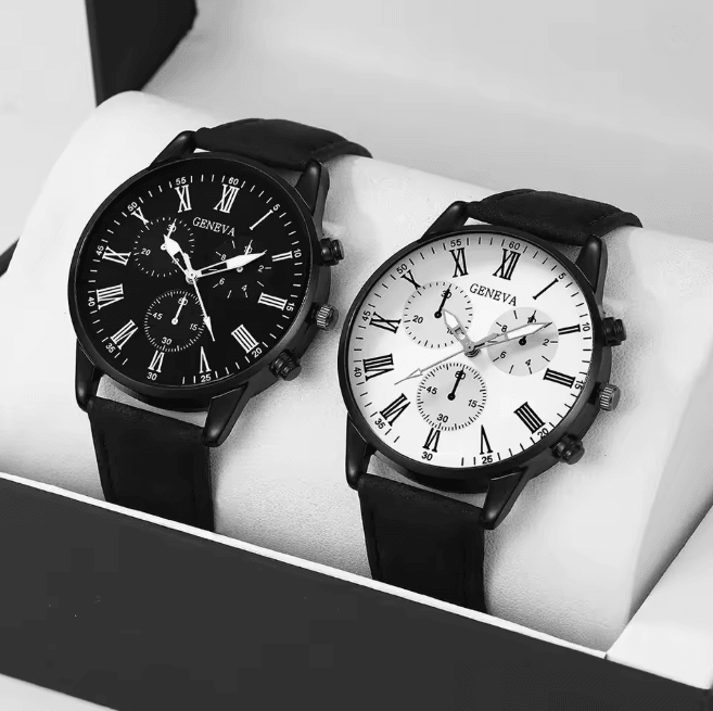 Couple Leather Quartz Watch Set Simple Casual Dial