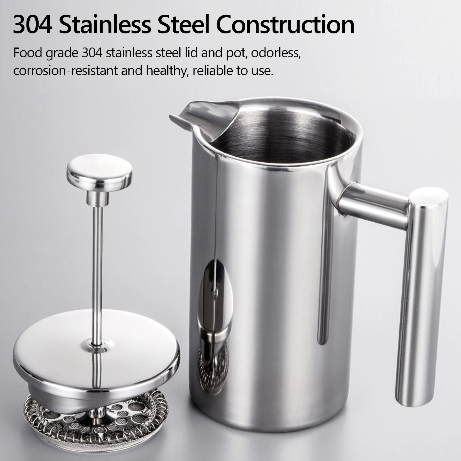 Stainless Steel French Press Coffee Maker Double Walled Insulated