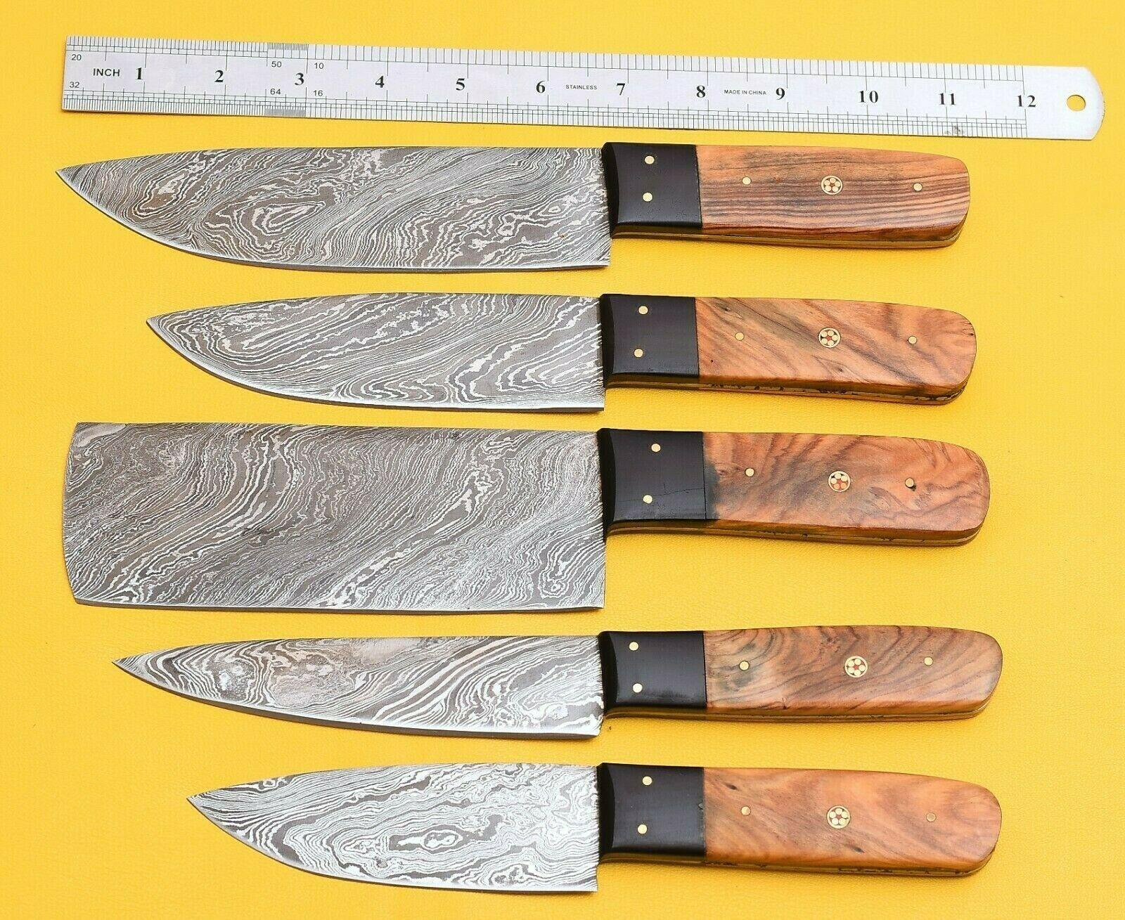 5-Piece Damascus Steel Kitchen Chef Knives with Popular Handles