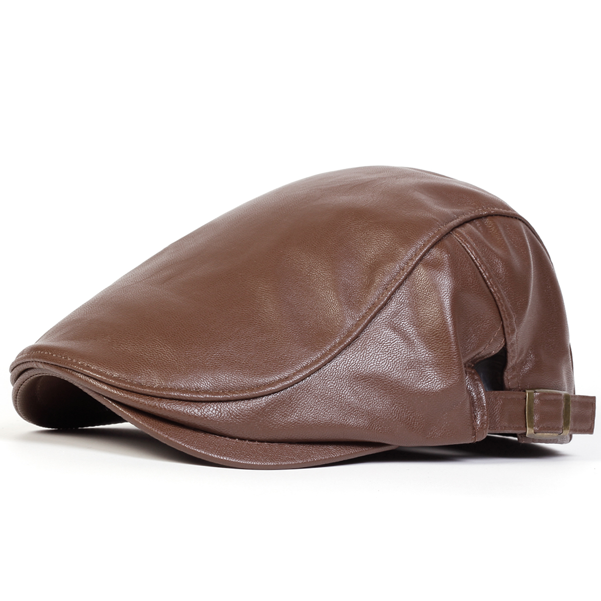 Men's Retro PU Leather Flat Cap, Adjustable Side Newsboy Hat, Spring Autumn Hip Hop Beret, British Painter Style