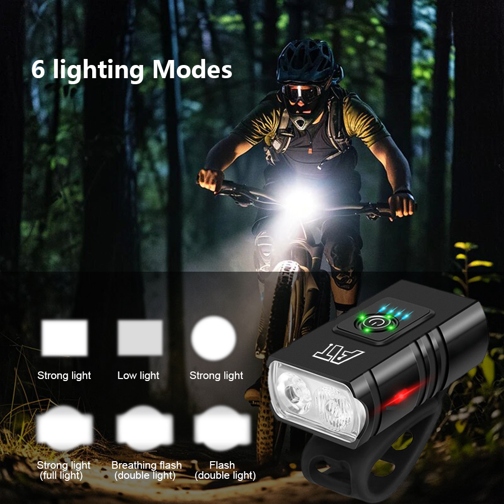 Rechargeable Bike Headlight, LED Bicycle Front Lamp, Type C Waterproof Flashlight for Night Riding Outdoors