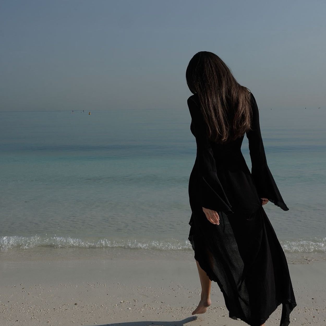 Womens Clothing Beachwear Dress, Black White V Neck, Ruffled Long Sleeve Sunscreen Cover Dress