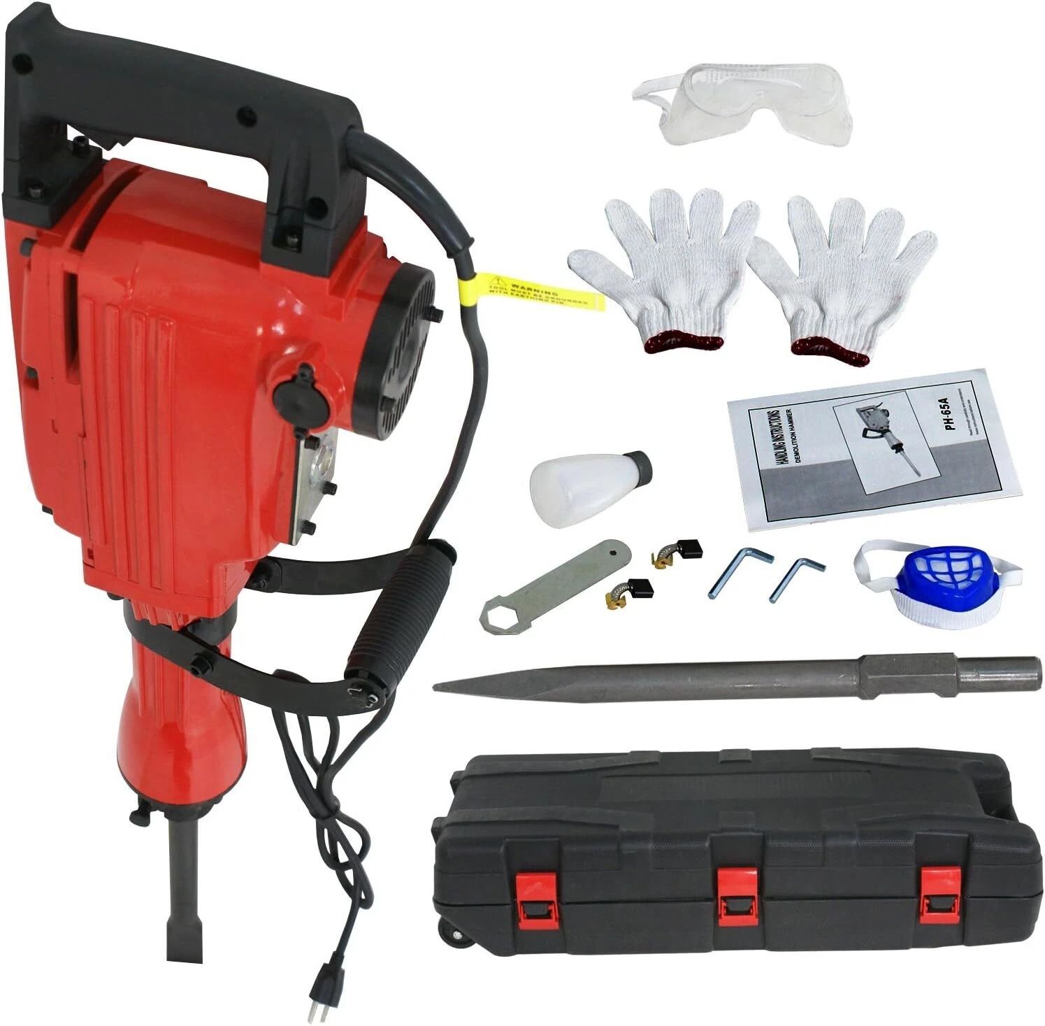 Heavy Duty Electric Demolition Jack Hammer with Case & Gloves